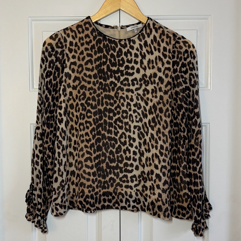 Ganni Leopard Print Blouse